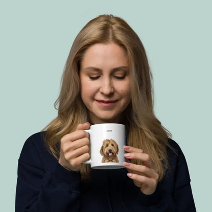 Lady holding pet mug